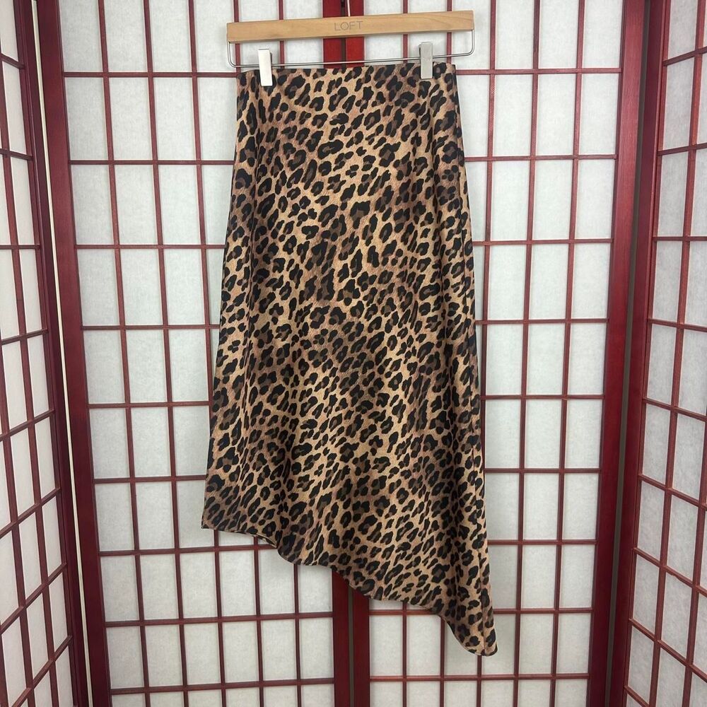 Alice + Olivia Maeve Asymmetrical Leopard Print Midi Slip Skirt 6